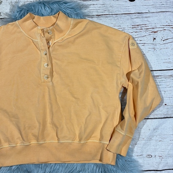 Calia Carrie Underworld Mock Henley Sweatshirt In Sunrise Orange - Picture 7 of 8